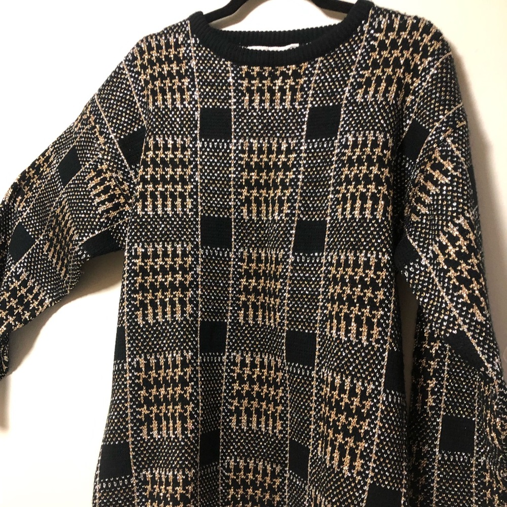 Metallic woven plaid sweater